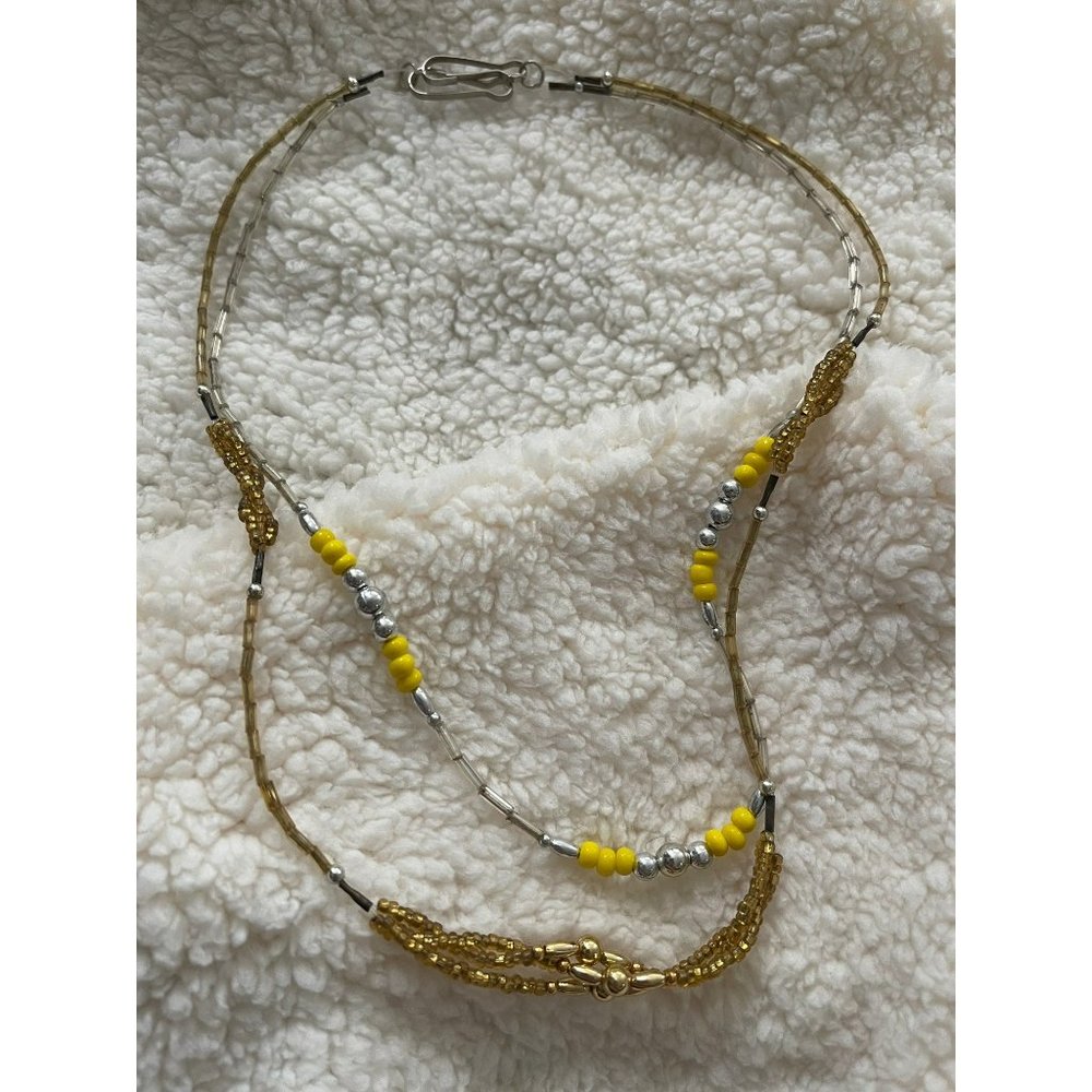 Yellow / Silver Seed Bead Double Strand Necklace